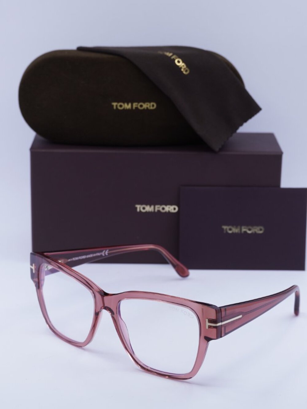 Tom Ford FT5745-B 072 Square Eyeglasses 54mm - Transparent Rose / Blue Light Blo
